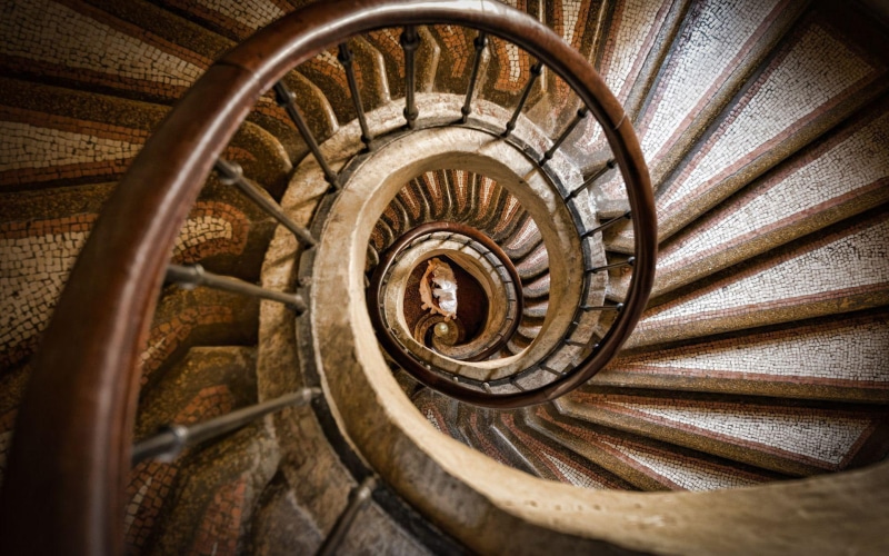 staircase, spiraling, stairs, photography, spiral, brown, mosaic, 1920x1200, 1080P