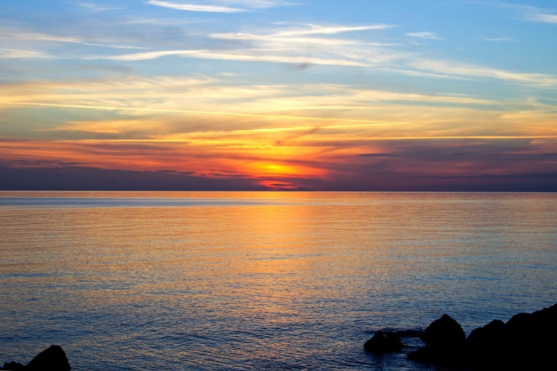 evening, twilight, beach, land, no people, tranquility, seascape, horizon, sunset, sky, sea, horizon over water, noon, tranquil scene, orange color, calabria