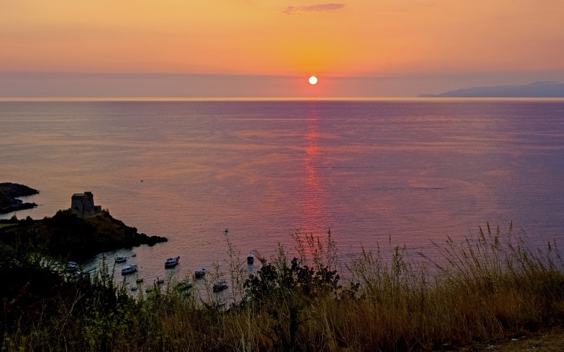 sun, evening, twilight, italy, non-urban scene, sea, noon, plant, beauty in nature, scenics - nature, tranquility, orange color, water, calabria, 2K, land