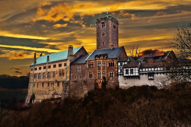 thuringia germany, 4K, old, place of worship, gray, outdoors, setting, the past, house, blue, concrete, europe, night, wartburg castle, architecture, built structure