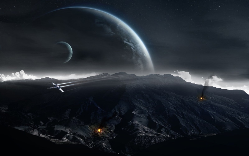 planetary moon, 1080P, moon, astronomy, meteorology, planet, stars, night, cloud - sky, mountain peak, beauty in nature, space, no people, storm