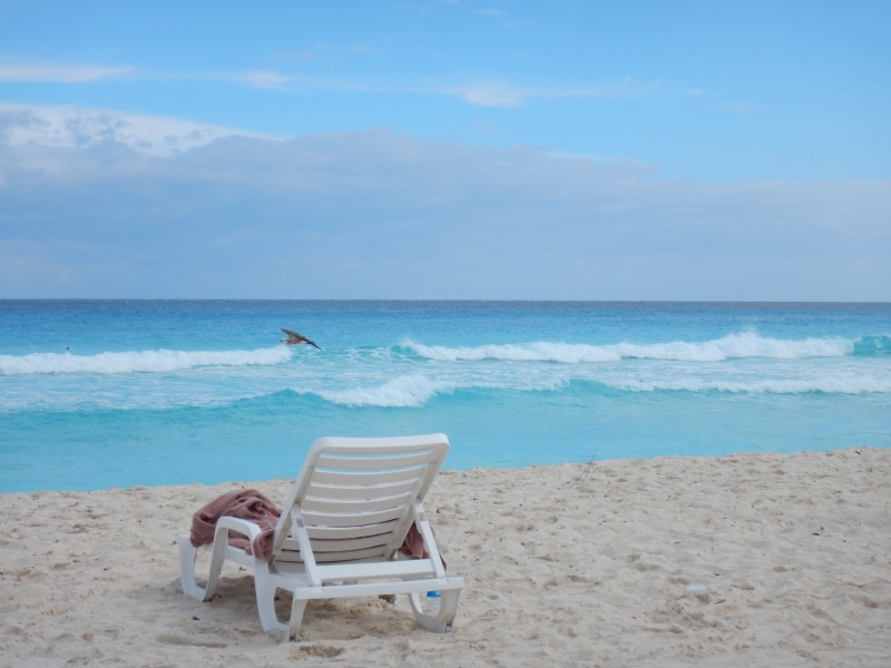 day, deck chair, relaxation, mexico, tranquility, white clouds, shore, daytime, travel, south, ocean, horizon over water, sand, clouds, chair, vacancy