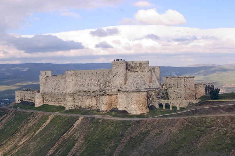 outdoors, cloud - sky, castle, old ruin, travel, tourism, wall - Building Feature, stoned, architecture, formation, krak of chevaliers, archaeology, syria