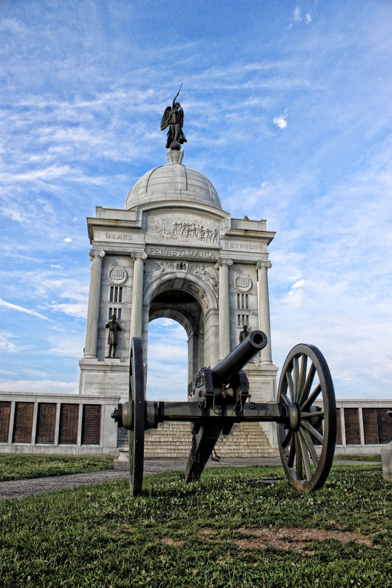 sky, america, 2K, history, monument, landmark, no people, civil, the past, gettysburg, cloud - sky, battlefield, outdoors, building exterior, battle, nature