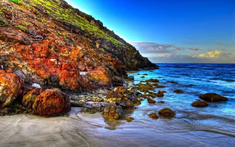 sea, rock - object, scenics - nature, land, beauty in nature, rock formation, rock, blue, 2K, wave, HDR, beach, no people, sky, outdoors, solid, landscape