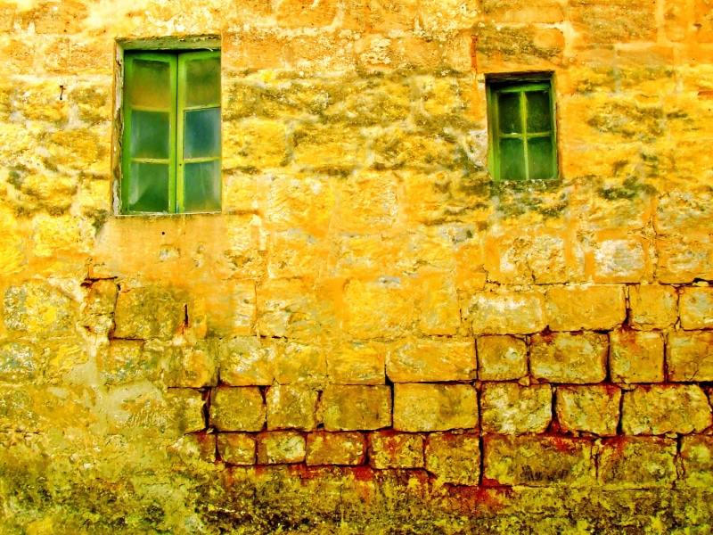 old windows, color, texture, residential district, history, natural, stone wall, no people, wall - building feature, brick, rustic, decorative, antique