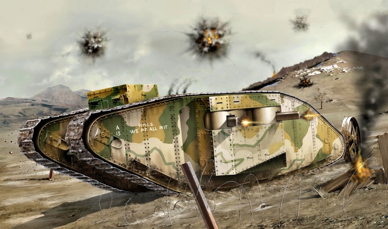 Female, 1080P, Mk.V, Mark V, The first World war, Barbed wire, Heavy tank