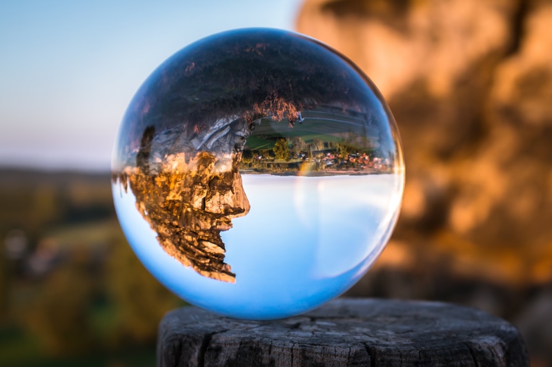 outdoors, shape, clear, environment, reflection, photo sphere, glass, land, rock face, globe image, face, hike, crystal ball, no people, sphere, sky, circle