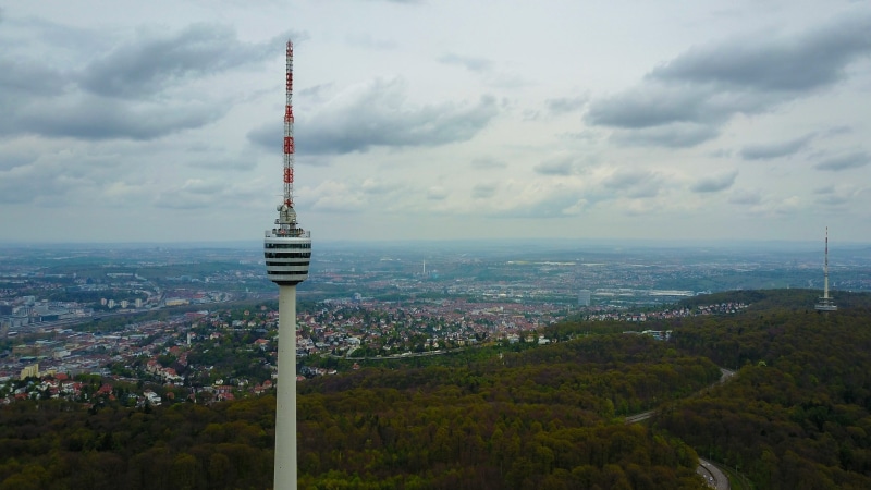 travel destinations, 2K, building, stuttgart, outdoors, cloud - sky, nature, no people, global communications, built structure, aerial, television tower
