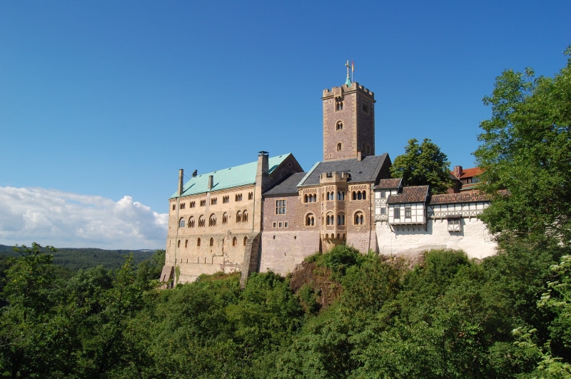thuringia germany, architecture, castle, blue, 2K, tree, the past, historically, luther, residential district, cultural heritage, day, wartburg castle