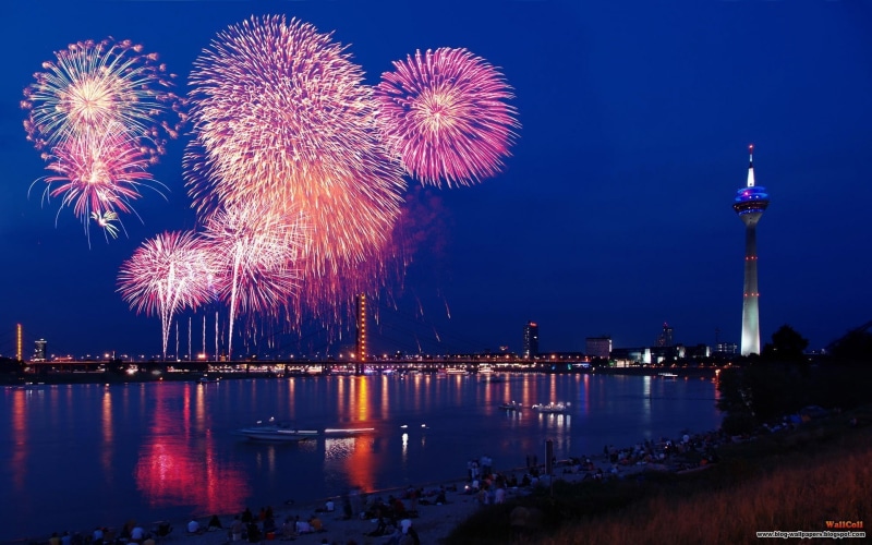 no people, firework, 1080P, outdoors, building exterior, firework - man made object, lake, night, arts culture and entertainment, nature, waterfront, fireworks