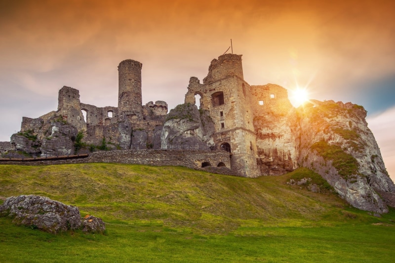 deterioration, ancient civilization, travel, Poland, nature, place of worship, outdoors, sky, old ruin, building, history, sunset, religion, old, ruins