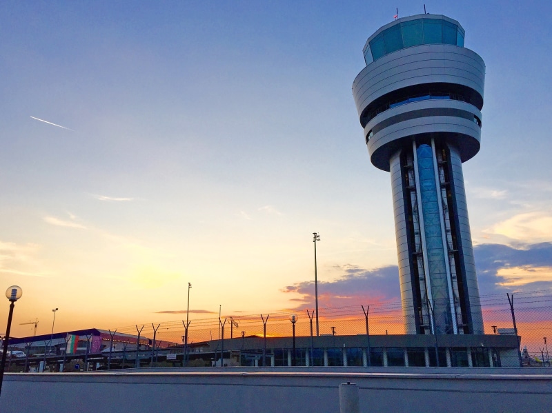 control tower, Building, tower, architecture, atc unit, Sky, air traffic control, sunset, aircraft, air, hour, no people, Airport, concrete, travel, gray