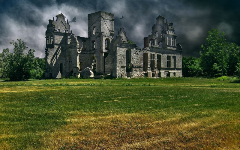 plant, architecture, nature, grass, no people, travel destinations, day, field, building, old, sky, land, the past, castle, 2K, green color, history, tree