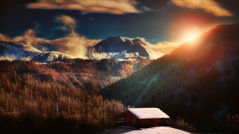 winter, cabin, 5K, usa, smoky mountains, great smoky mountains ...