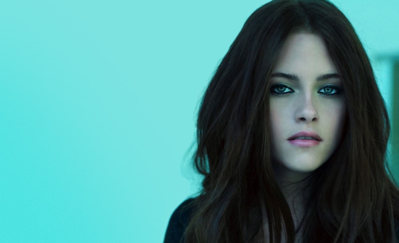headshot, copy space, studio shot, beautiful, young adult, colored background, 2012, long hair, stewart, teenager, hair, indoors, hairstyle, 1080P, blue