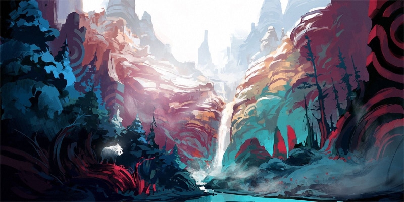 pattern, Duelyst, 720P, day, environment, geology, painting, outdoors, nature, rock, rock - object, water, landscape, no people, non-urban scene, cliff