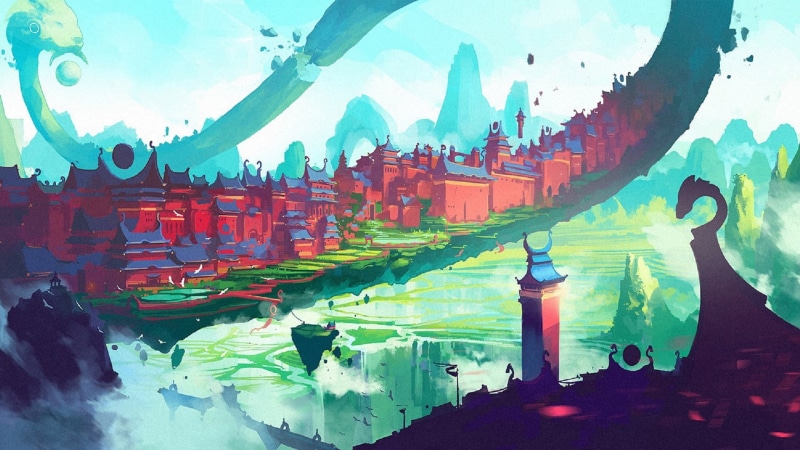 illuminated, day, lantern, brown, green, built structure, nature, concrete, multi colored, building, lighting equipment, representation, green color, Duelyst