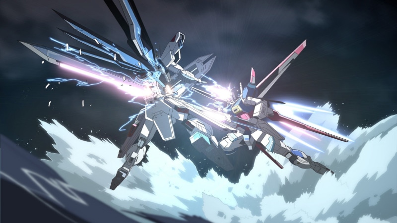 flying, nature, aerospace industry, 1080P, digital, plane, airplane, ZGMF-X10A dom, Gundam Seed, fighter plane, motion, mid-air, ZGMF-X56S Impulse Gundam