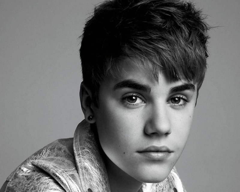 bieber, white, face, justin bieber, black, singer, eyes, justin, black and white, 720P