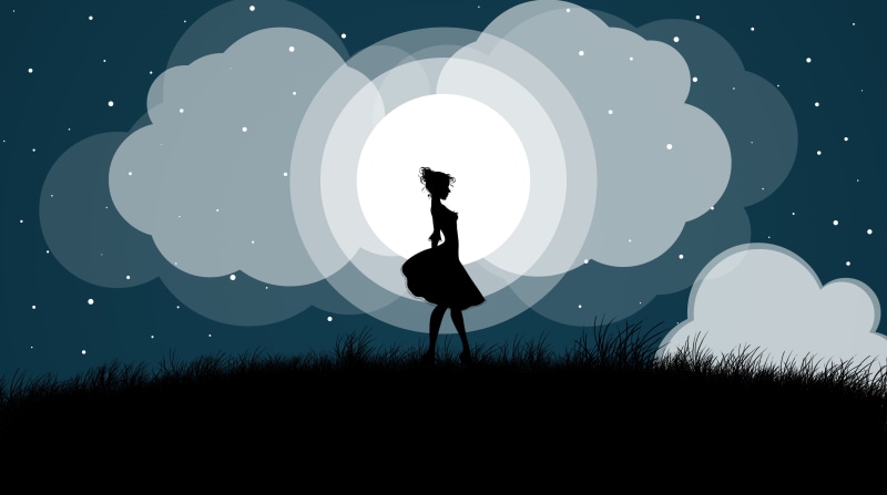 8K, land, men, one person, Vector Art, night, plant, cute, moonlight, artwork, silhouette, leisure activity, nature, geometric shape, circle, standing