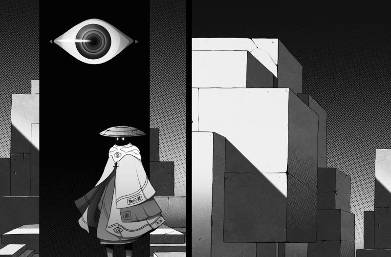 Design, 2K, theeye, digitalart, Watcher, anime, graphicdesign, blackandwhite, Character, manga, Aero, surreal, Illustration, Artwork, cartoon, observing