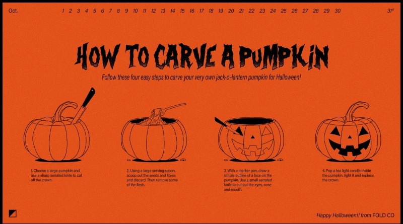 5K, foldco, Halloween, illustration, carve, graphicdesign, jack-o-lantern, pumpkin, happy, design, orange, 2016, Holidays