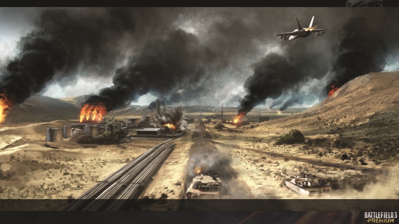 battlefield, fire, drawing, hd, smoke, video games, jet, tank, 1080P