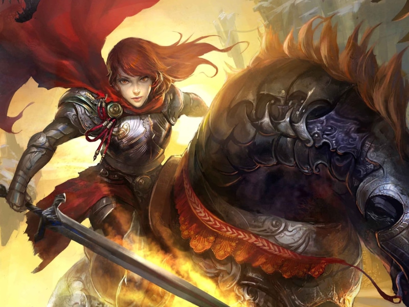 Fantasy, Warrior, Pictures, Girl, Sword, Horse, 2K, Art