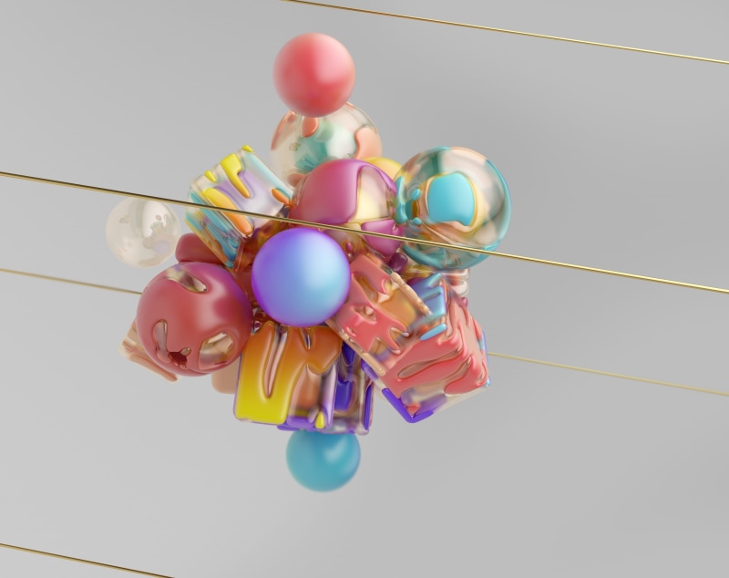 balloon, Cubes, gift, event, large group of objects, Golden, d, indoors, cheerful, Colors, women, 3D, Colorful, Artistic, Abstract, Round, studio shot