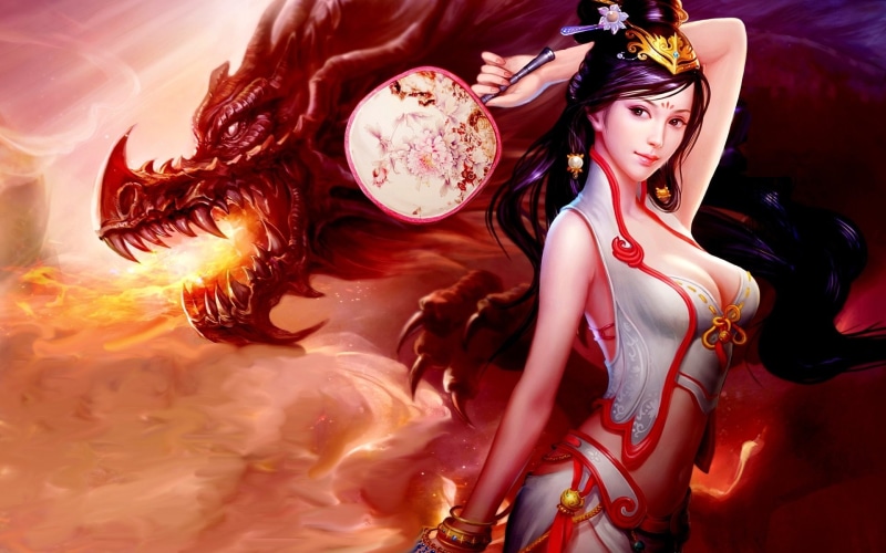Chinese, Cute, video, haired, black, Fantasy, Dragon, game, Creature, 1080P, character, female