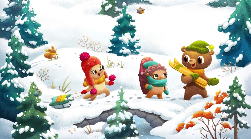 oscar, Story, Season, Design, 4K, Bear, Cute, Snow, Animals, Illustration, Friends, Adventure, Winter, happy, Children
