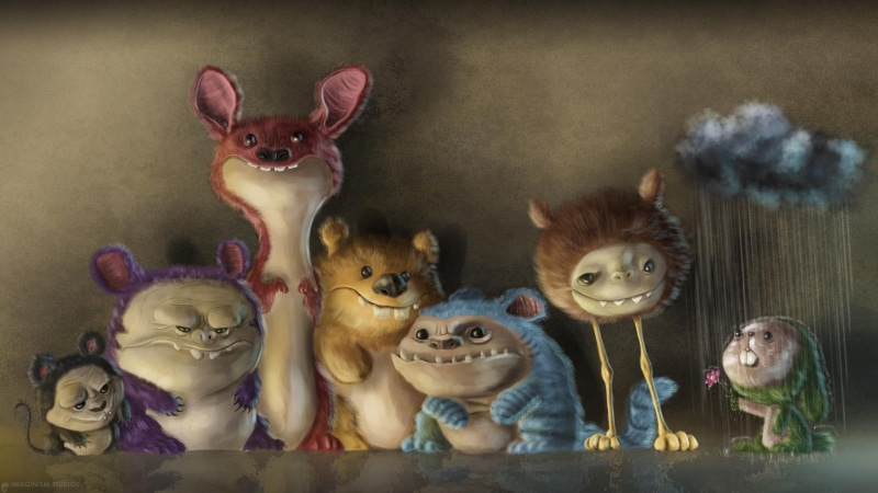 cloud, little, illustrations, seven, 3d and abstract, animal, cute, fantasy, monsters, 1080P, rain