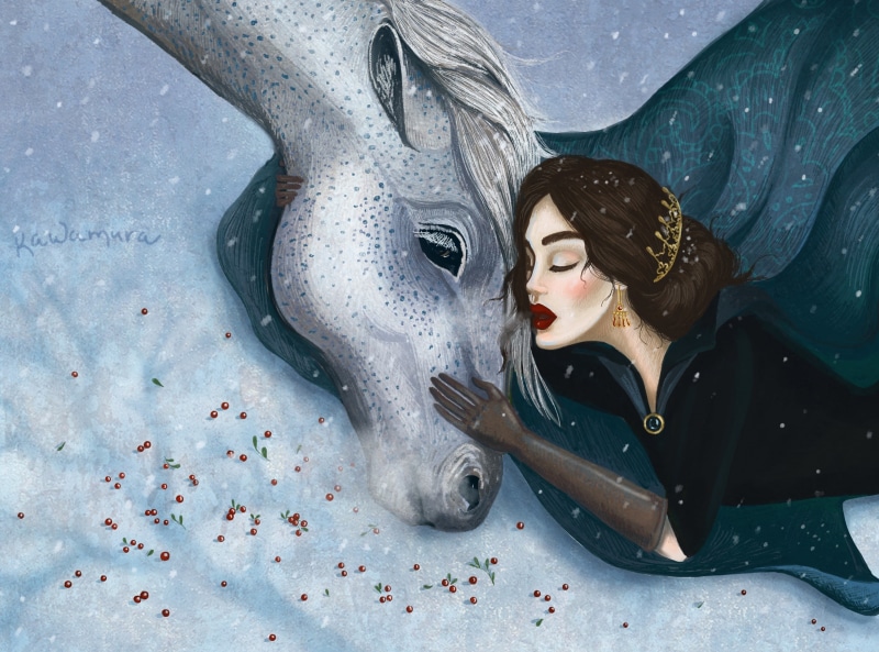 Drawings, snow, Drawing, white, Fairytales, portrait, young women, women, Design, Illustration, 2K, looking, Artistic, human representation, adult, Friendship
