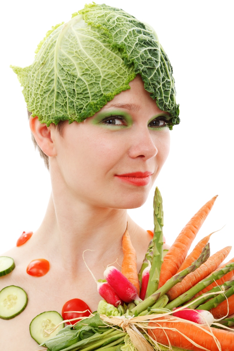 studio Shot, woman, females, fresh, indoors, hairstyle, adult, looking at camera, one Person, freshness, person, vegetables, vegetable, beauty, accessories