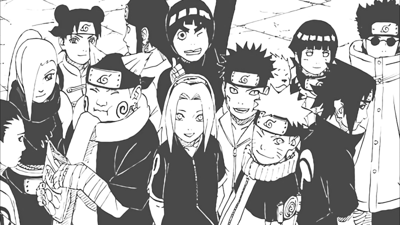 social group, 1080P, naruto, art, fiction, black and white, design, fictional character, illustration, people, cartoon, monochrome, mangaka