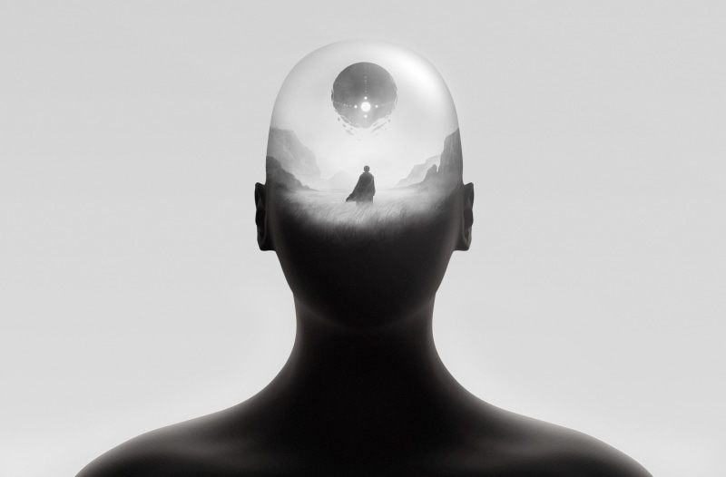 Samurai, human body part, headshot, human face, black background, cartoon, person, digital composite, encounter, adult, rear view, Alien, one person, 2K
