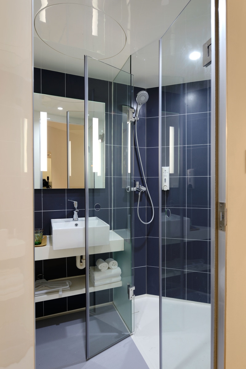 inside, cabinet, clean, shower, window, light, illuminated, luxury, reflection, lighting equipment, modern, glass panels, tiled floor, 5K, absence, domestic bathroom