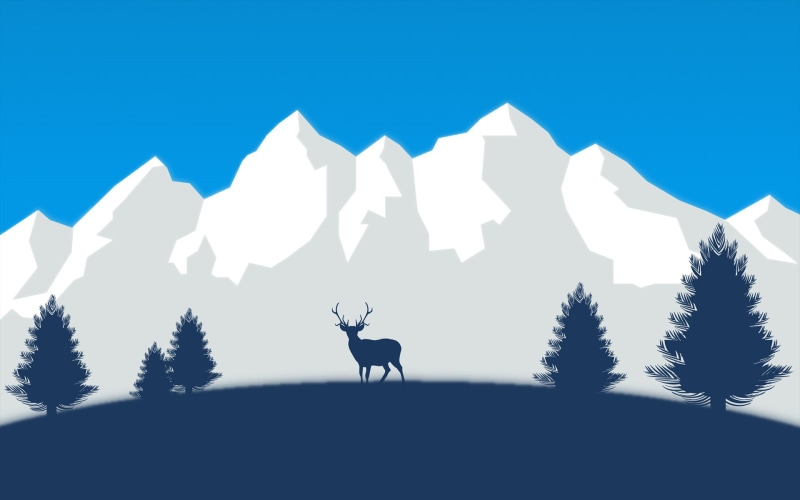 trees, 1080P, mountains, deer, vector, snow