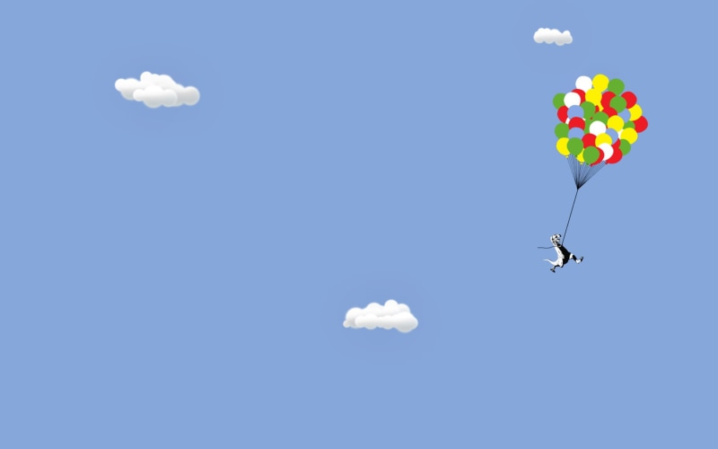 motion, mid-air, adventure, outdoors, flying, sunlight, copy space, nature, minimalism, 720P, sunny, clouds, T-Rex, no people, balloon, low angle view