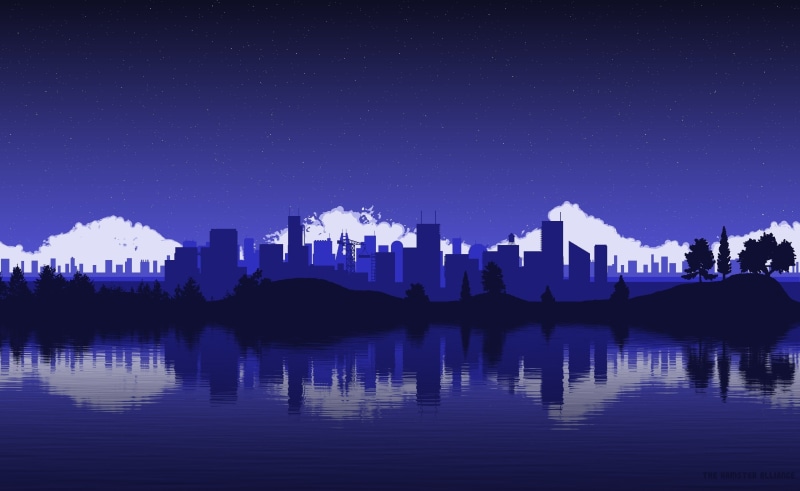 nature, building, buildings, cityscape, sky, refection, Skyline, high, skyscraper, rise, office building exterior, Aero, built structure, waterfront, illustration
