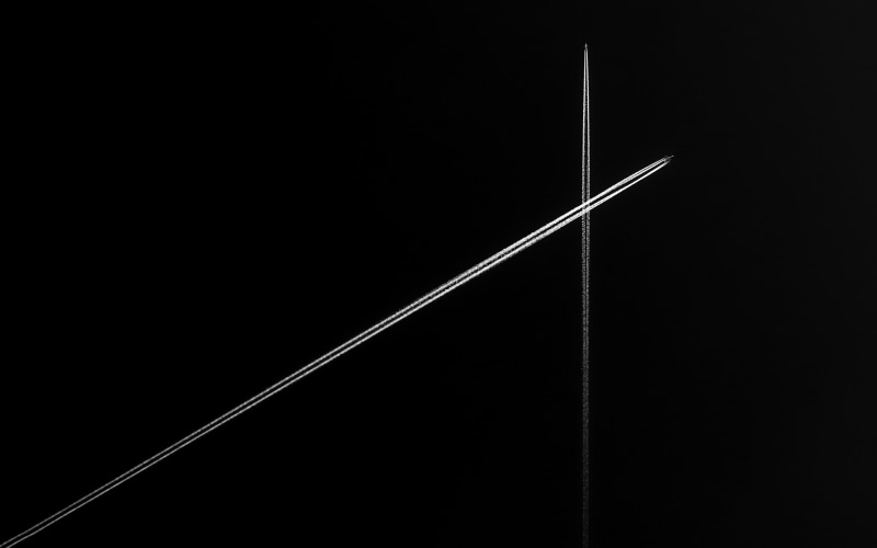 airplane, artwork, minimalism, white, 1080P, black, aircraft, cross, contrails, abstract