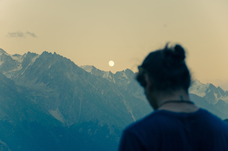 vacations, trip, scenics - nature, beauty in nature, landscape, nature, outdoors, environment, men, fullmoon, style, rear view, sky, sunset, caucasu, one person
