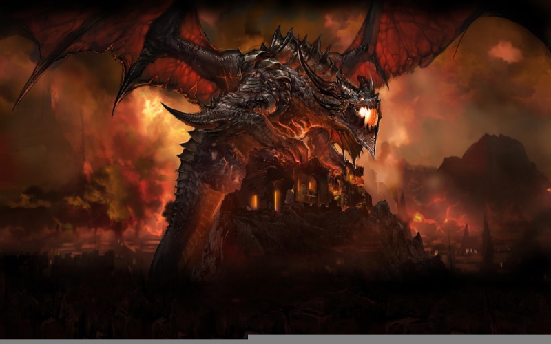world of warcraft, dragon, wings, world, warcraft, tail, 1080P, fire, wildfire