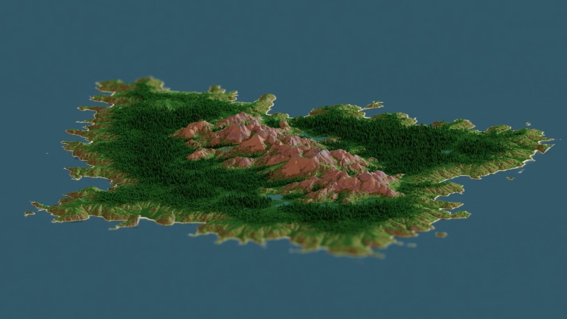 Minecraft, Chunky, no people, video games, blue, forest, blue background, copy space, underwater, 1080P, plant, tree, island, animal, marine, sky, studio shot