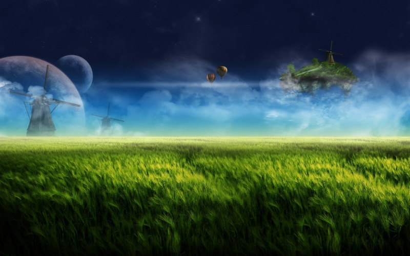 hd, floating, island, 3d, blue, abstract, 720P