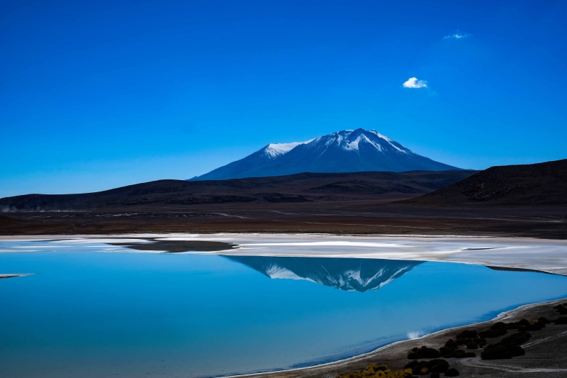 beauty In Nature, capped, bolivia, volcano, landscape, nature, mirror, mountain, andes, blue, yamanashi Prefecture, daytime, mountain Peak, reflection