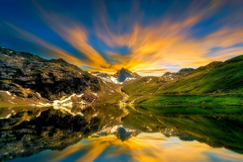 hdr, clouds, color Image, cloud - Sky, autumn, sunset, photo, scenics, body, no people, rock - object, reflections, tranquil Scene, plant, cloudscape, mountains