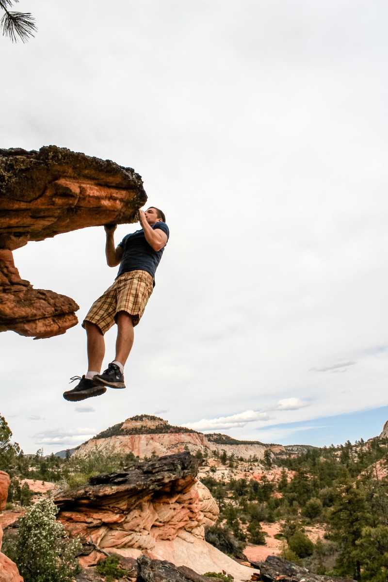 rock, clouds, mountaineering, daytime, trekking, hiker, rocky, top, strength, beauty in nature, high, climb, full length, 4K, one person, side view, solid
