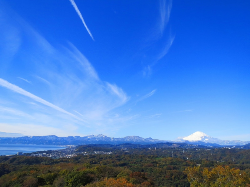winter, mountain peak, cloud - sky, shonan nanpei, tranquility, environment, 2K, sky, vapor trail, non-urban scene, outdoors, blue, mountain, oiso, sunlight